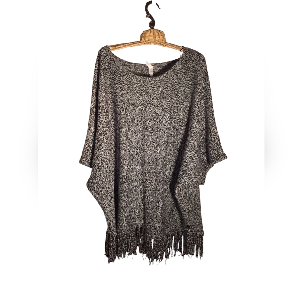 NY Collection SALT & PEPPER Oversized Fringed Sweater KNIT Top Ladies 2X BOHO